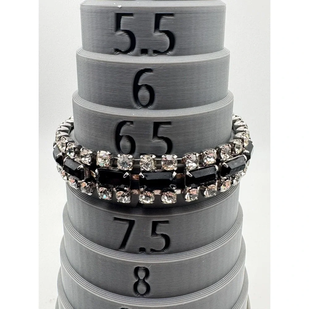 Vintage Rhinestone Bracelet Black Emerald Cut Clear 3 Row Jeweled Clasp MCM